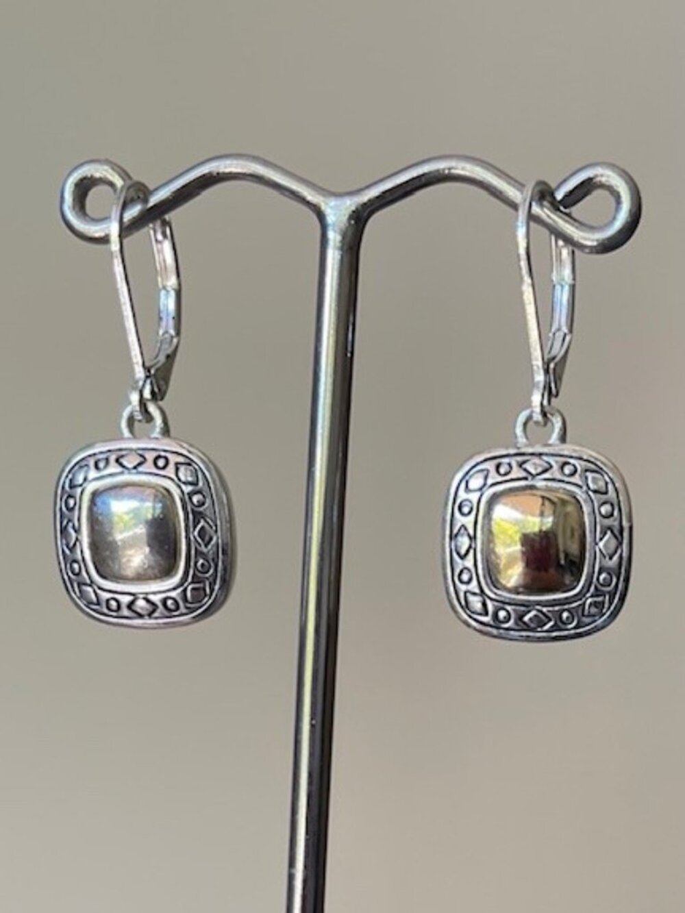 Brighton Earrings Silver/Gold Plate Tone Square Design Leverback